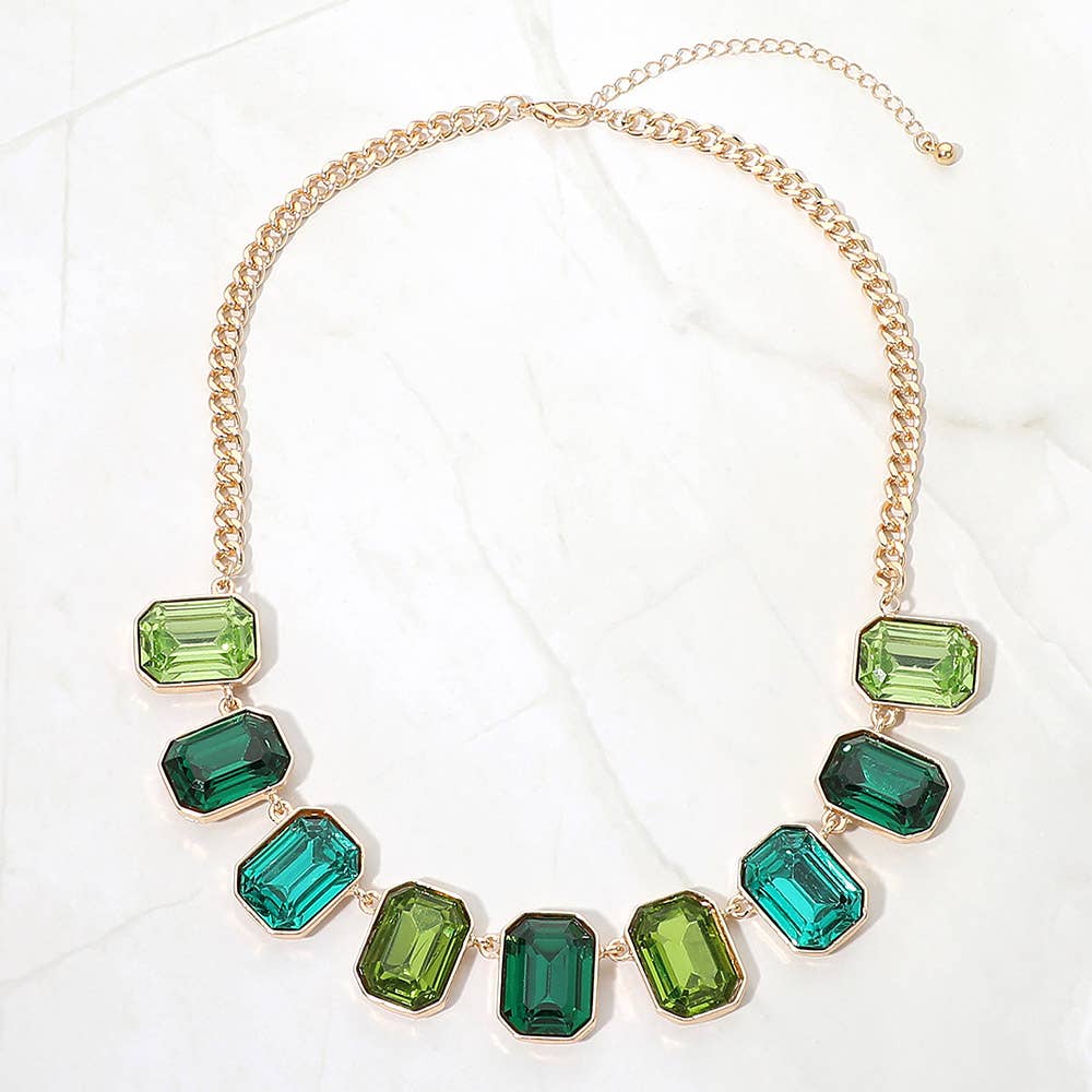 Emerald Cut Stone Cluster Link Necklace