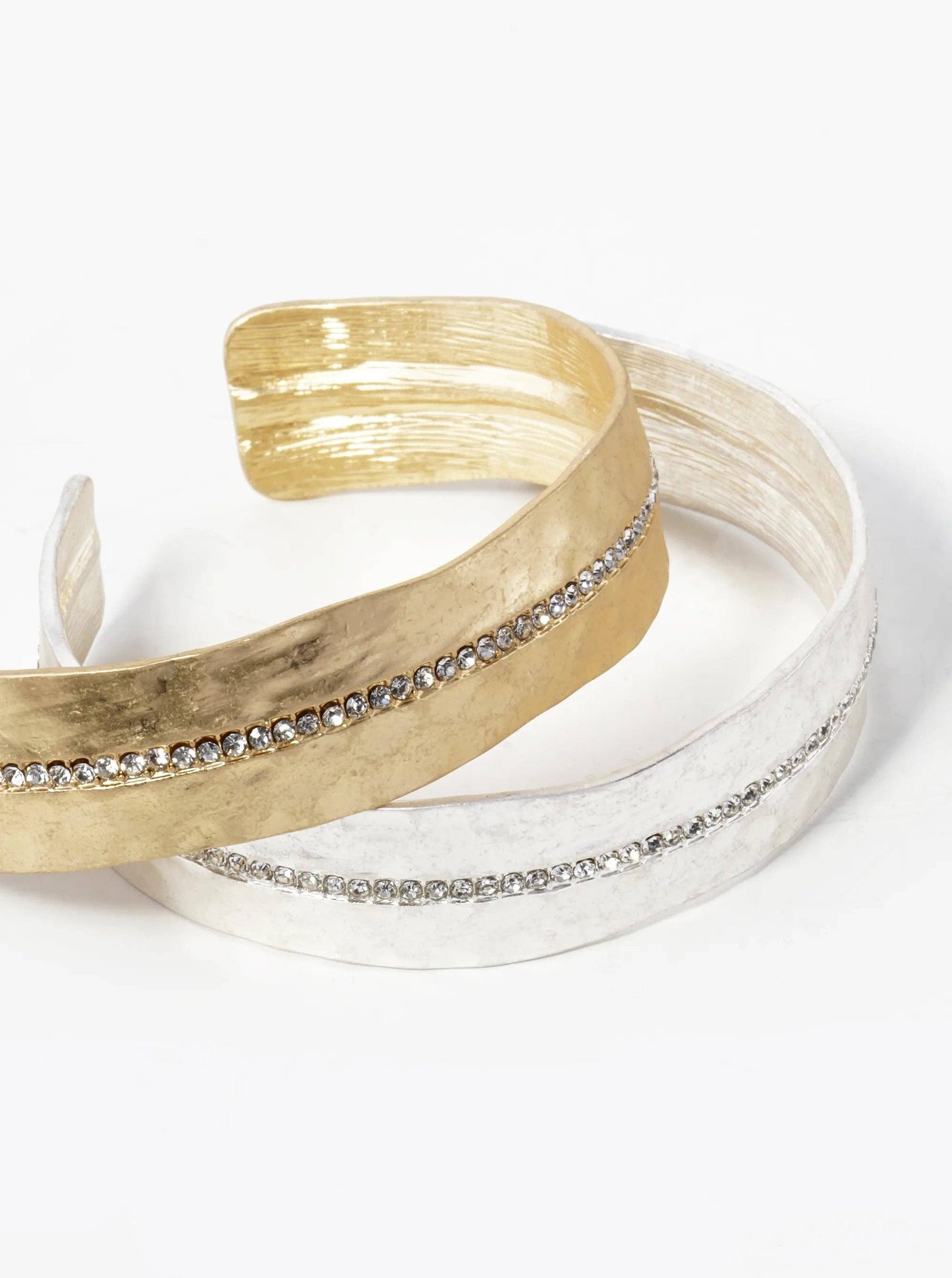 Hammered Metal Pave Crystal Cuff Bracelet
