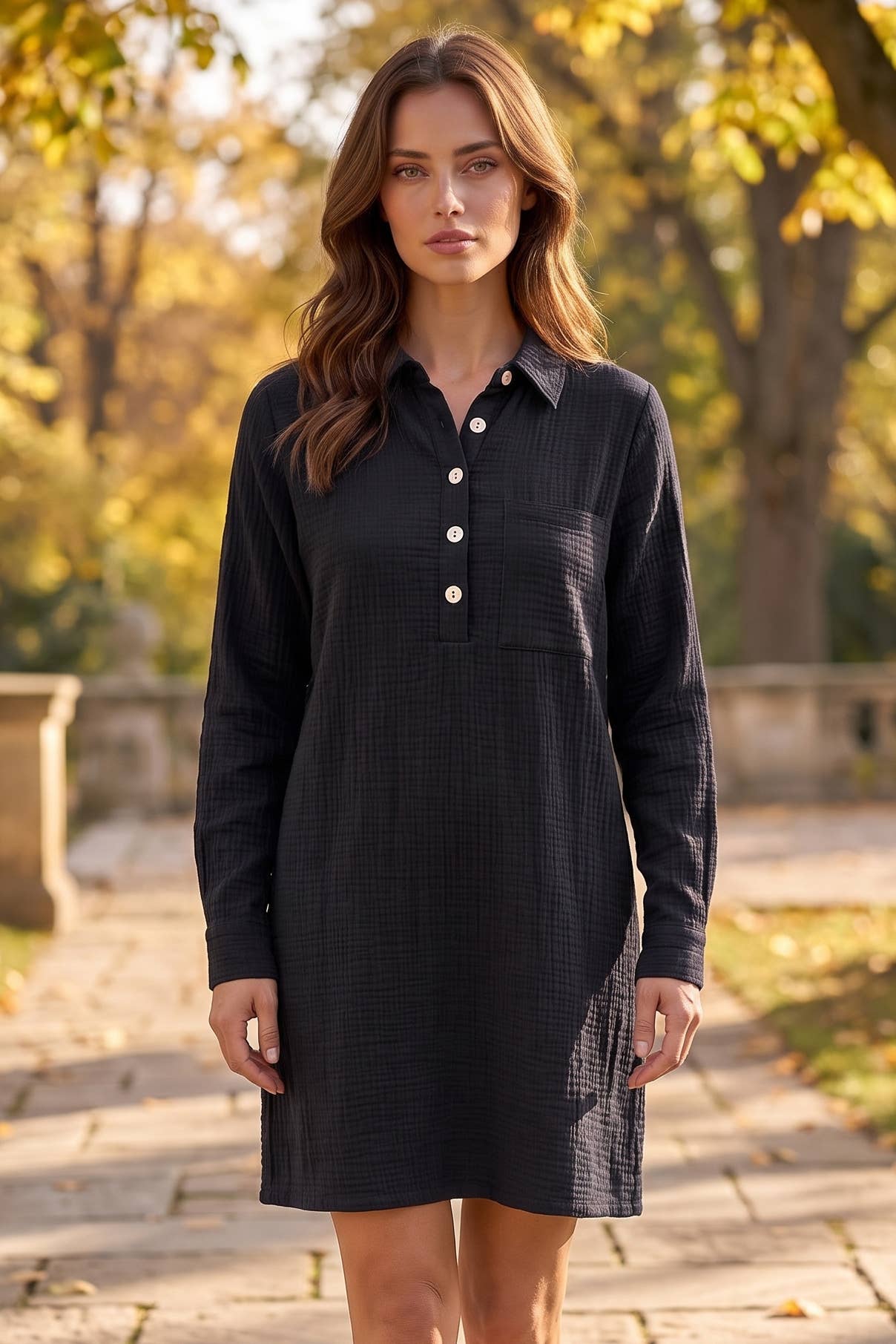 100% Cotton A-Line Button Down Lightweight Dress