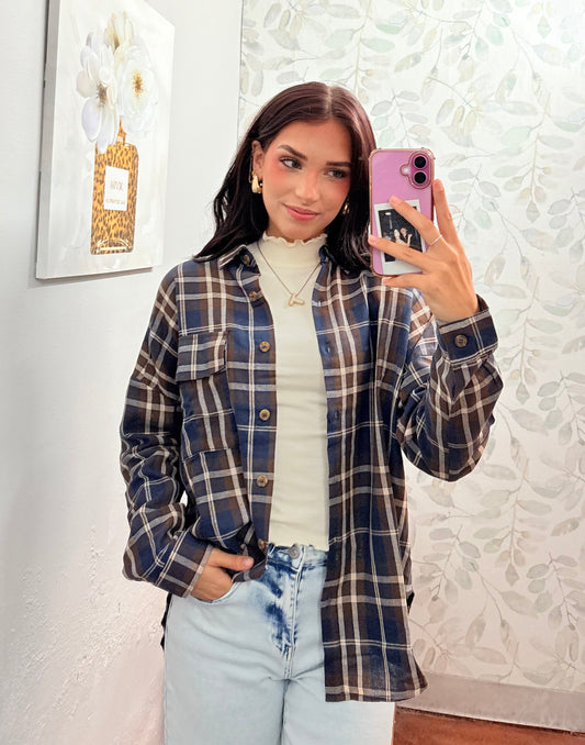 Navy Plaid Top