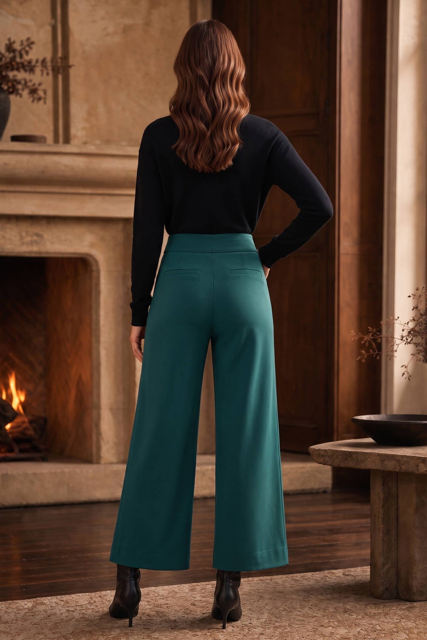 High Rise Twill Wide-Leg Pants