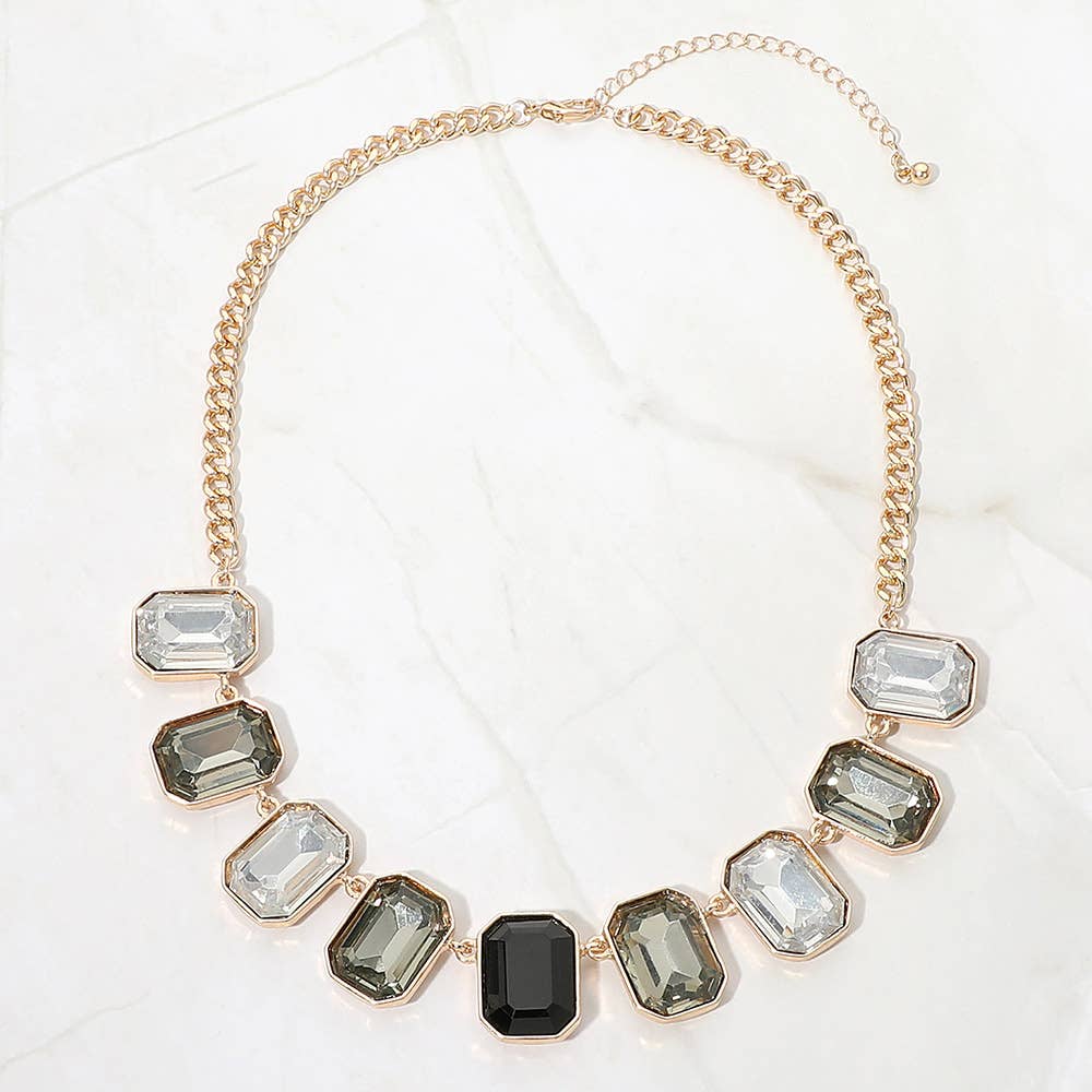 Emerald Cut Stone Cluster Link Necklace
