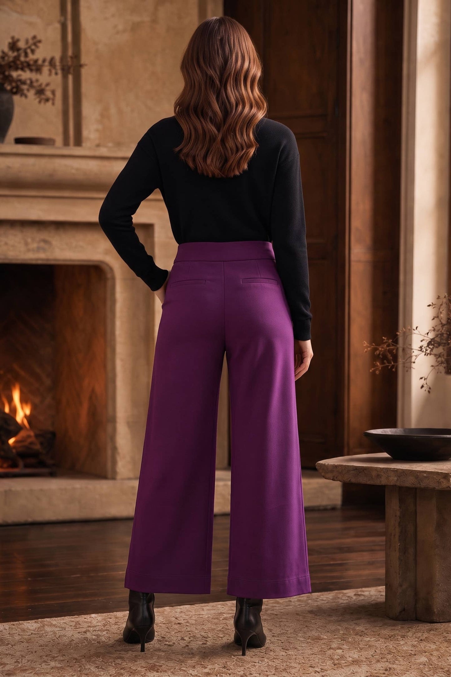 High Rise Twill Wide-Leg Pants