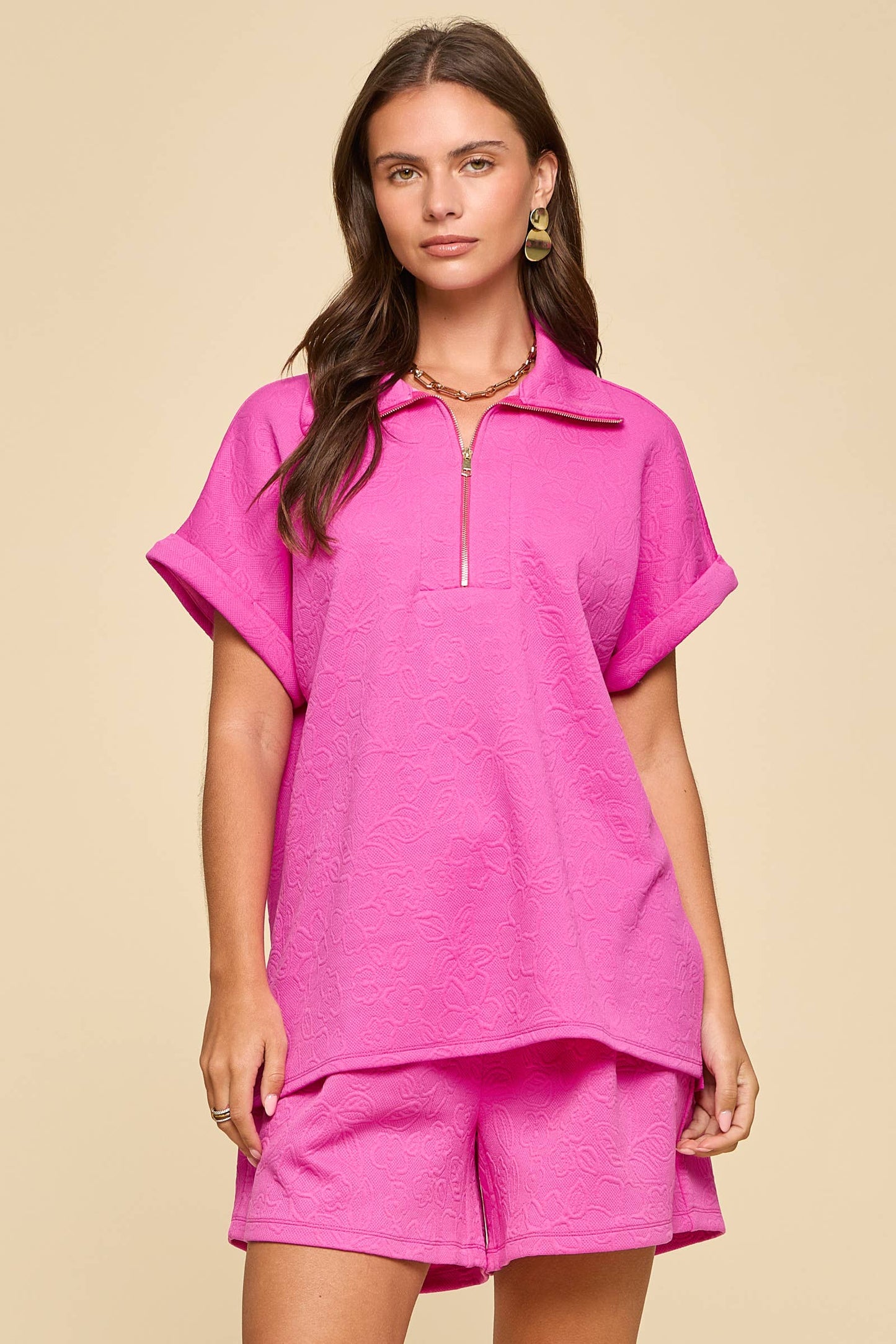 2-Piece Dolman Sleeve Top + Pleated Shorts Set