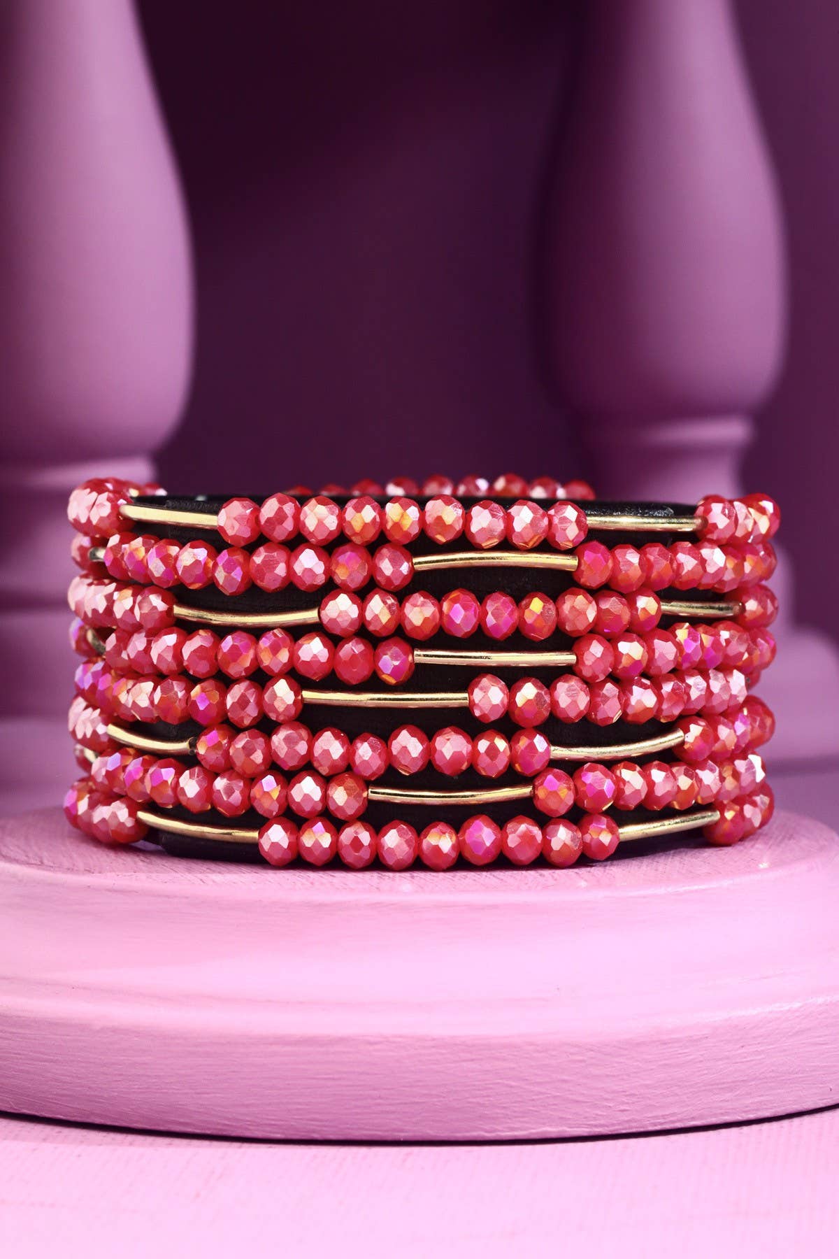8 Layer Stackable Glass bead & Metal bracelet
