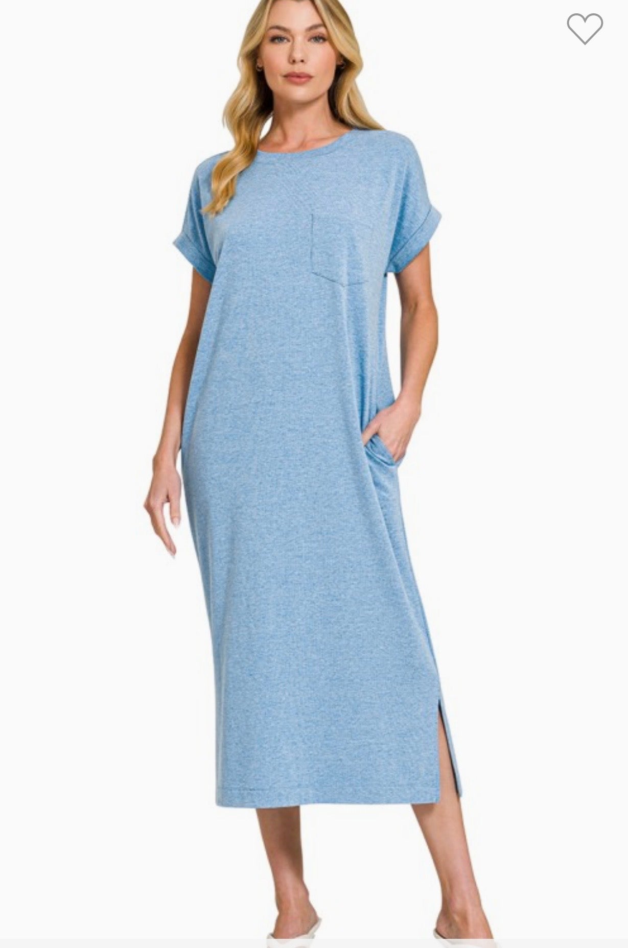 Round Neck Short Sleeve Midi Dress