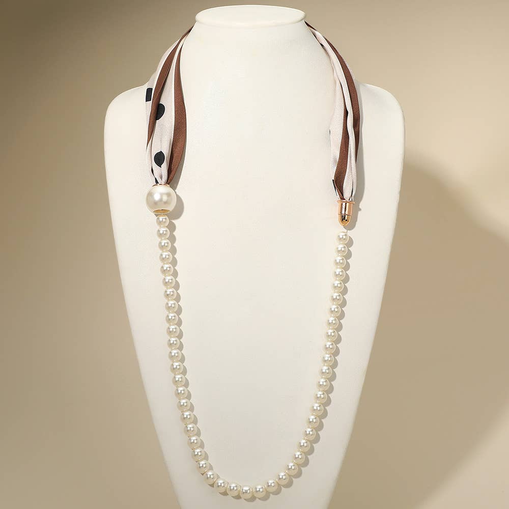 SECRET BOX_Pattern Print Fabric Scarf Pearl Magnetic Necklace