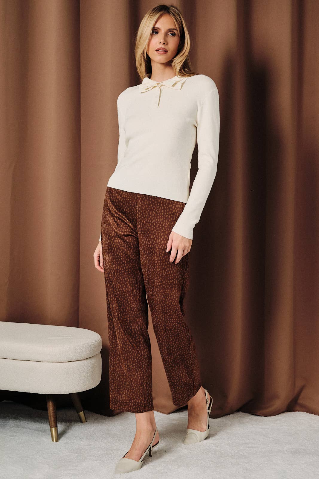 Animal Printed Faux Suede Slim Straight Pants