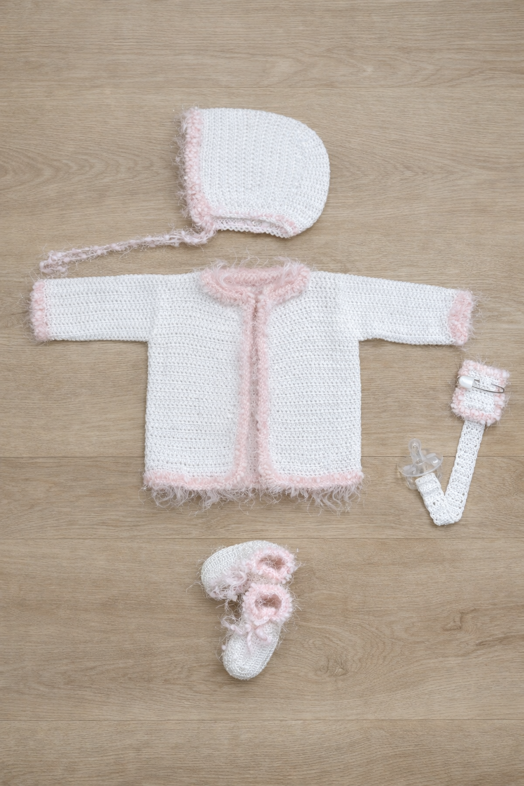 Blush Magnolia Cardigan + Bonnet Set (0-3M)