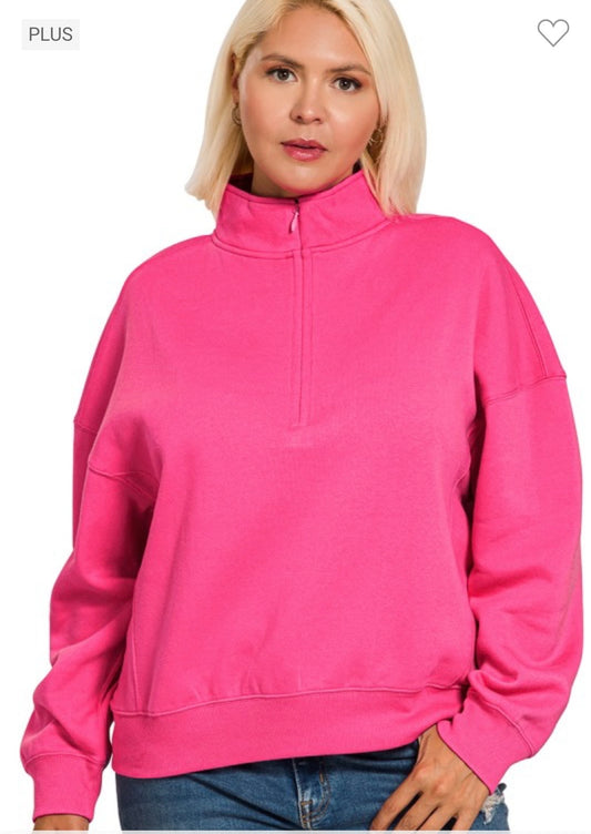 PLUS FLEECE HIGH NECK HALF ZIP SWEATSHIRTS