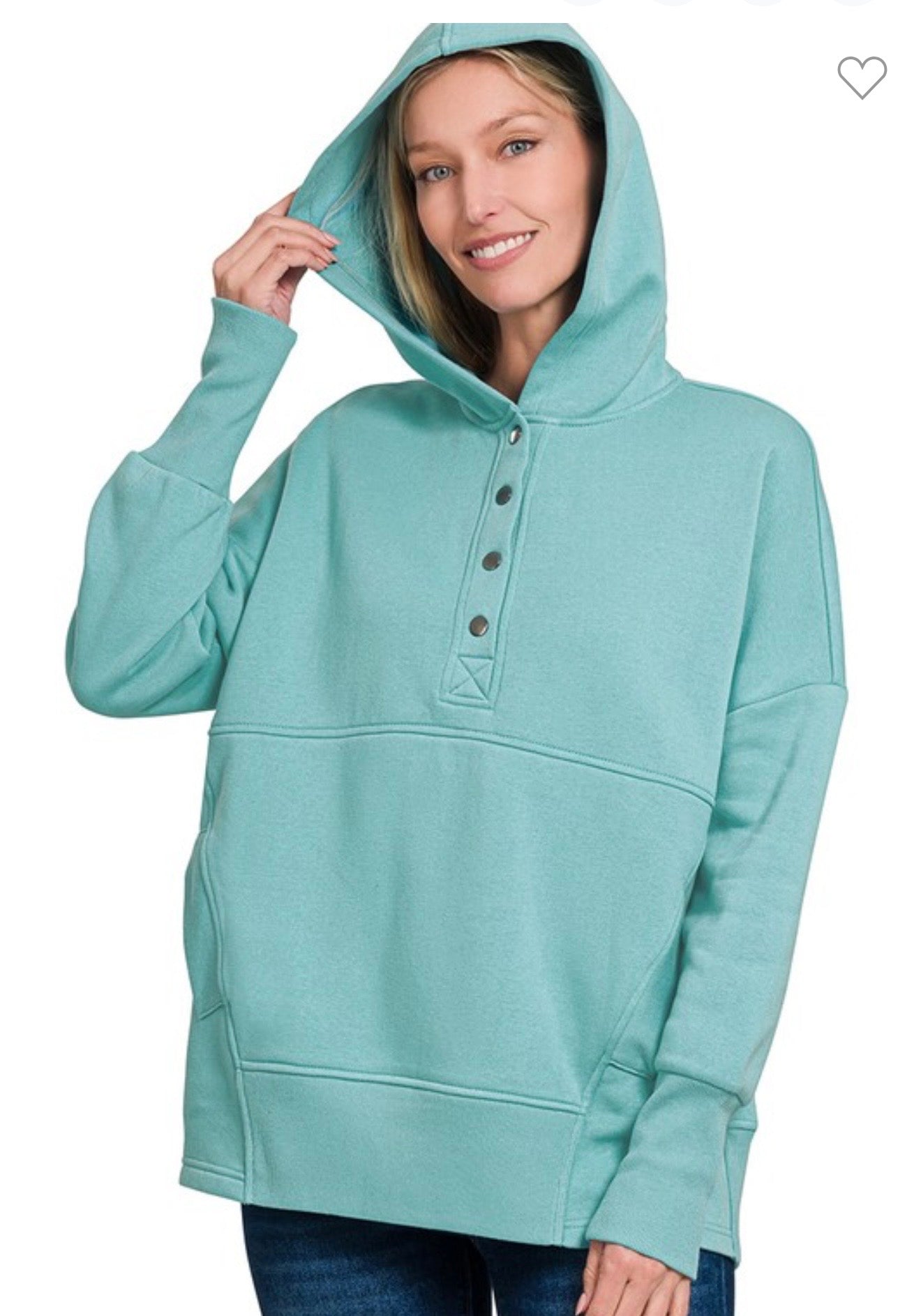 Fleece Half Snap Button Hooded Sweatshirts
