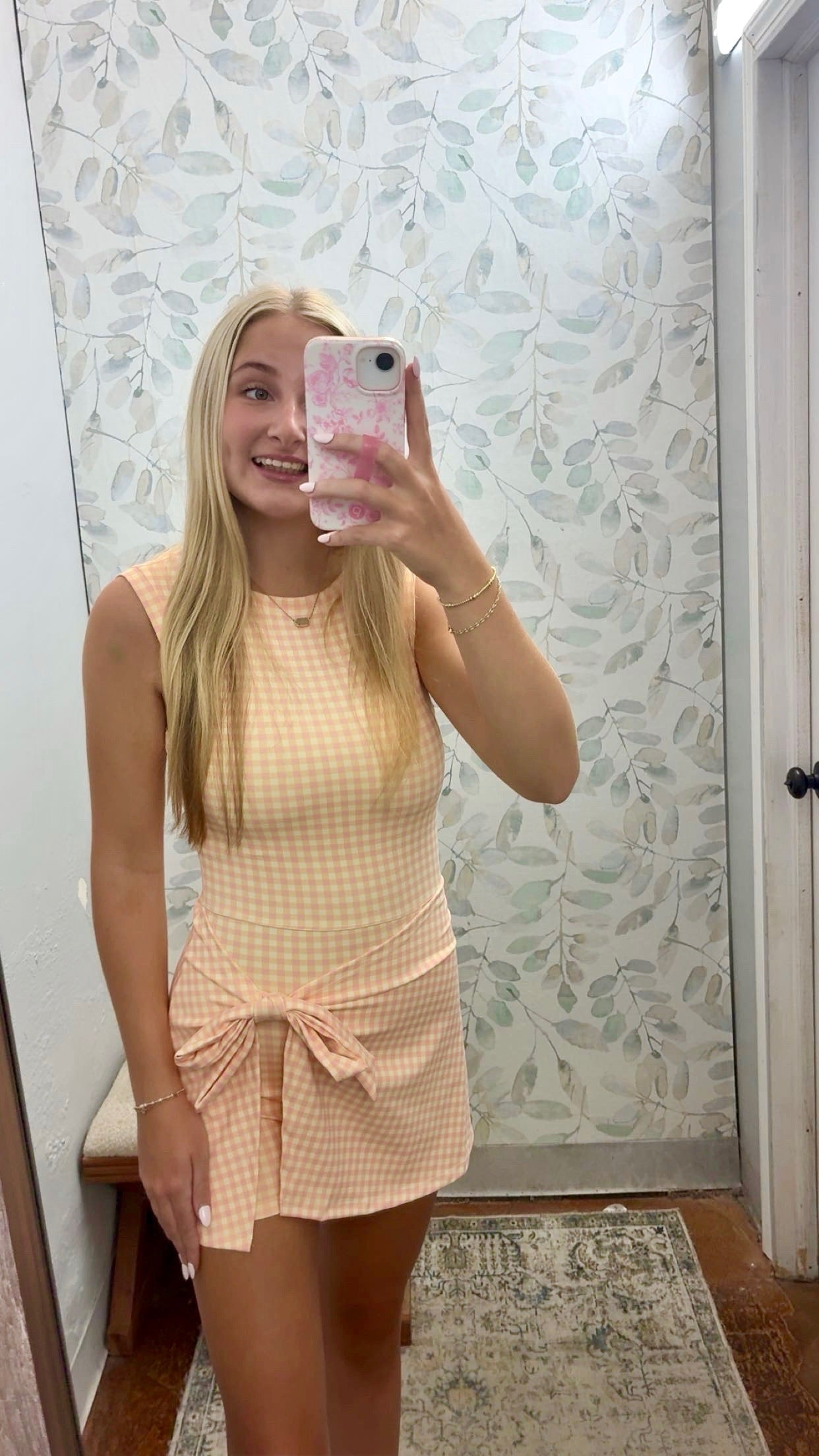 Gingham Print Sleeveless Wrap Tie Front Dress