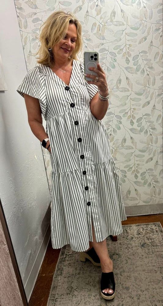 Cream/Black Stripe Dress