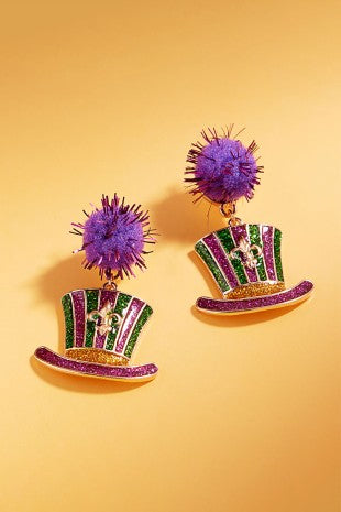 Glitter Mardi Gras Hat Earrings