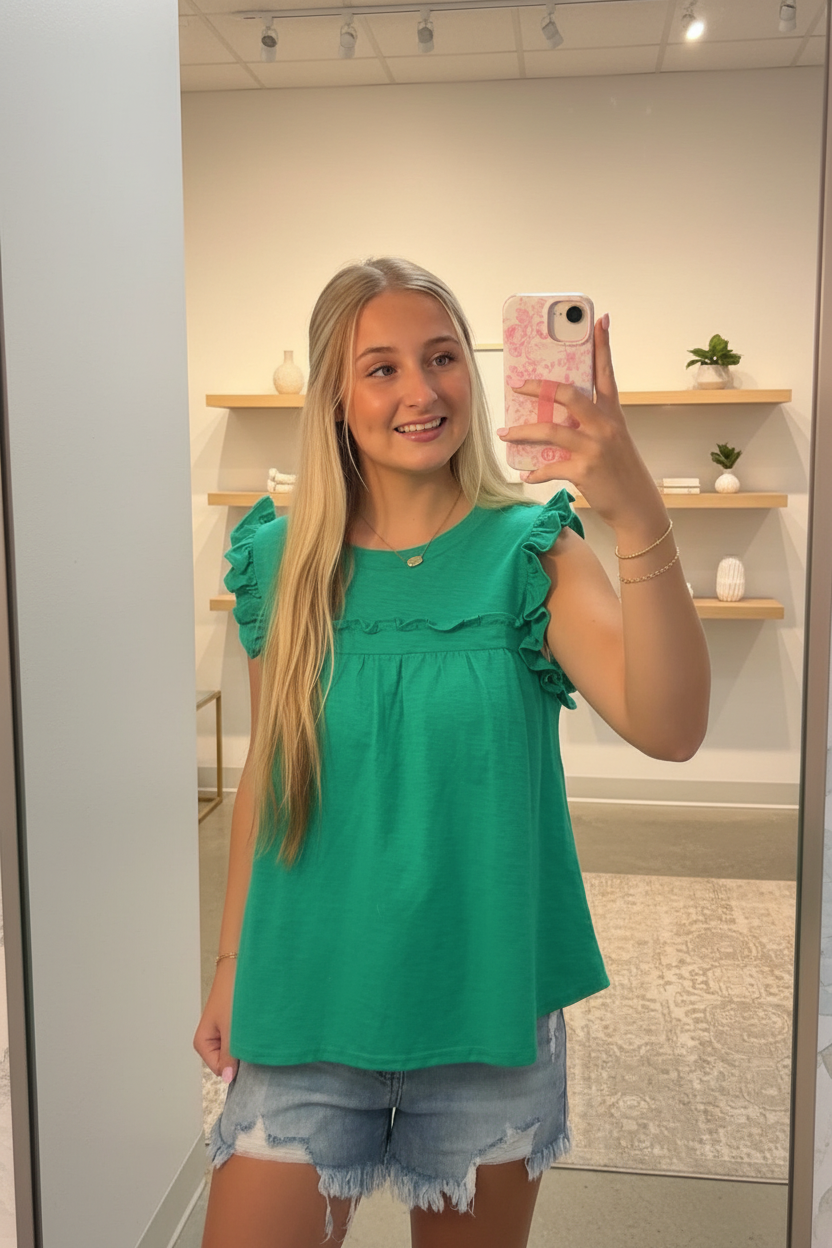 Ruffle Detail Solid Knit Top