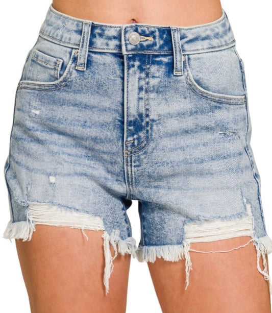 Light Wash Distress Shorts