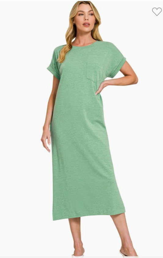Round Neck Short Sleeve Midi Dress