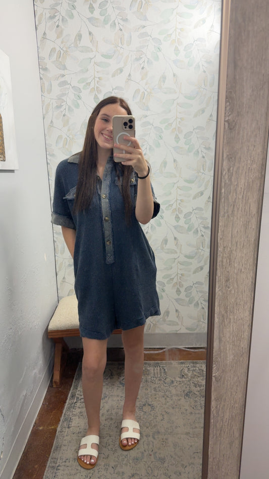 Navy Mineral Wash Romper