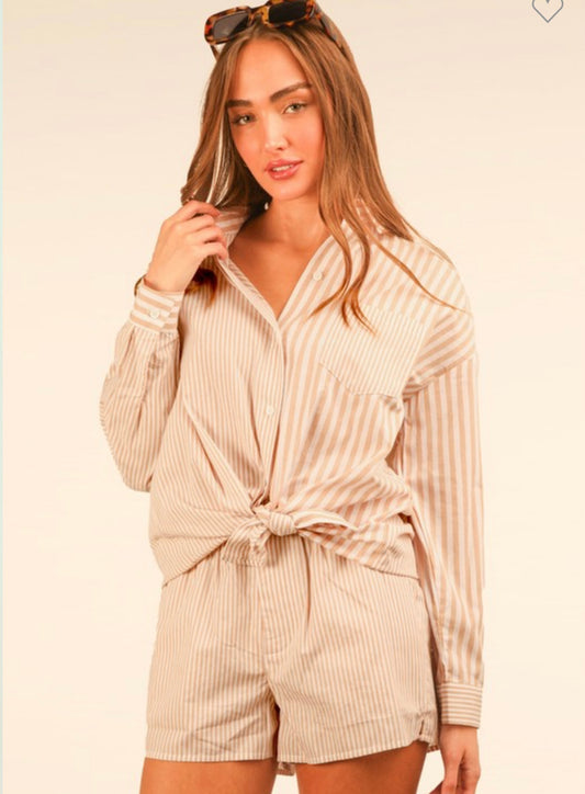 Striped Oversized Comfy Shorts & Shirt Set