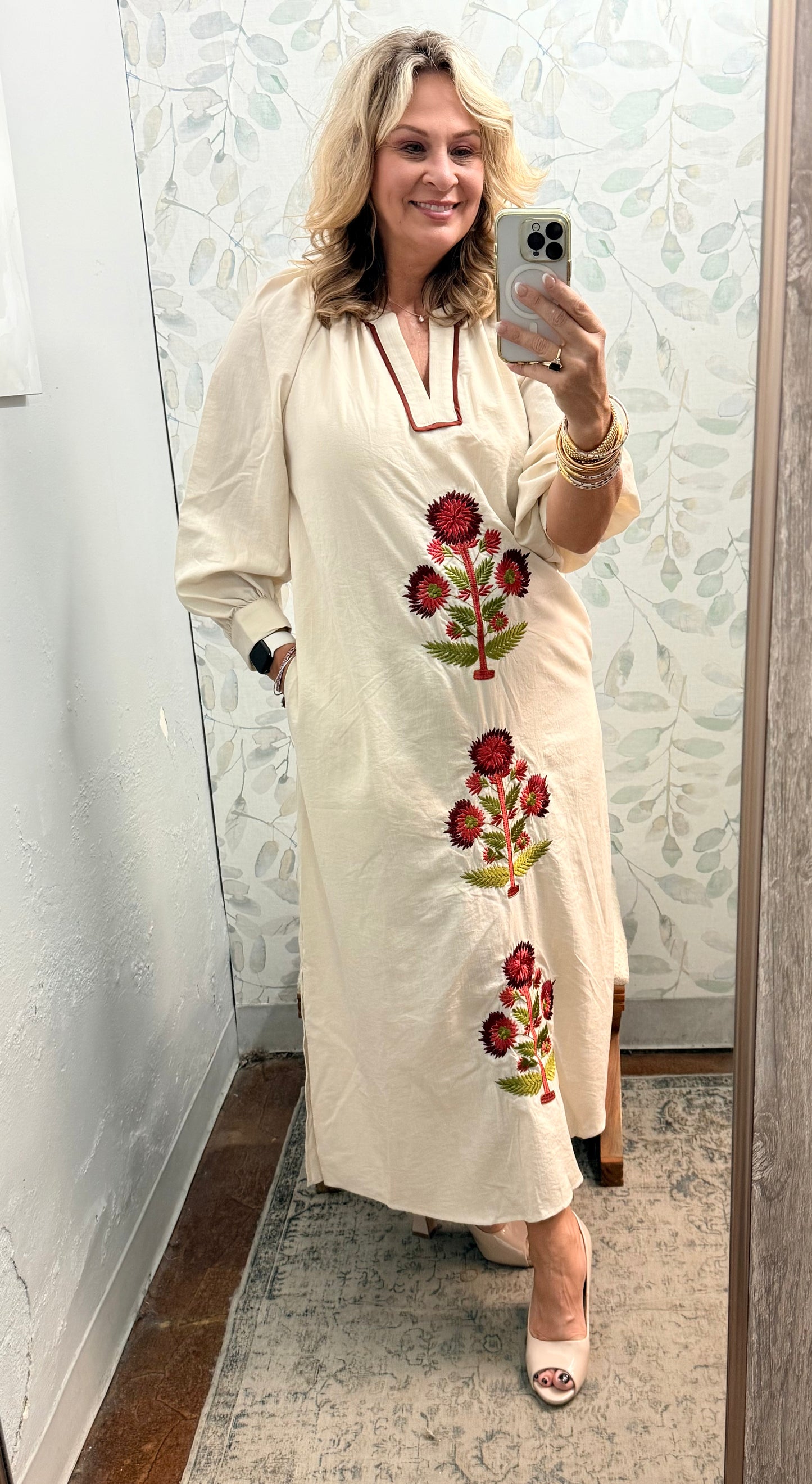 Embroidered Floral Long Dress