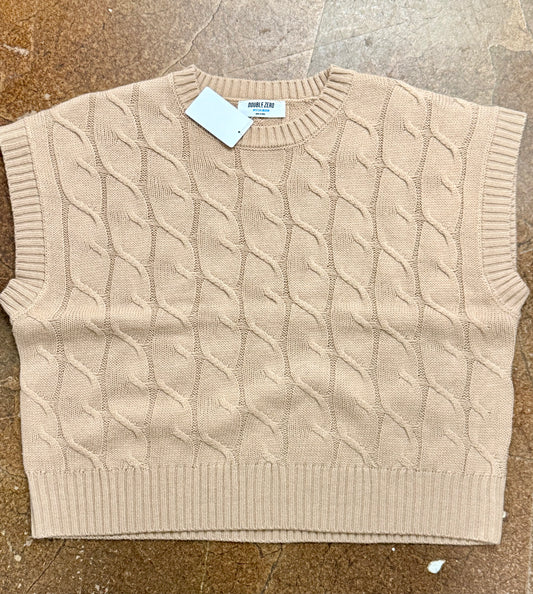 Taupe- Sleeveless Oversized Cable Knit Sweater Vest