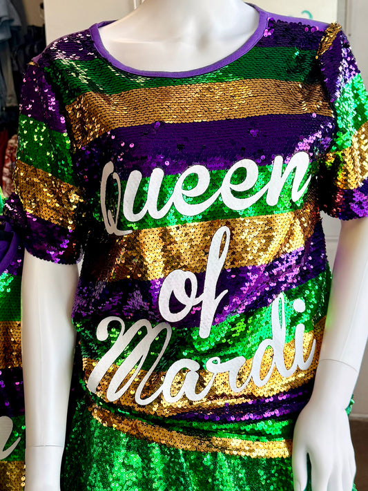 Queen Of Mardi Printed Stripe Sequins