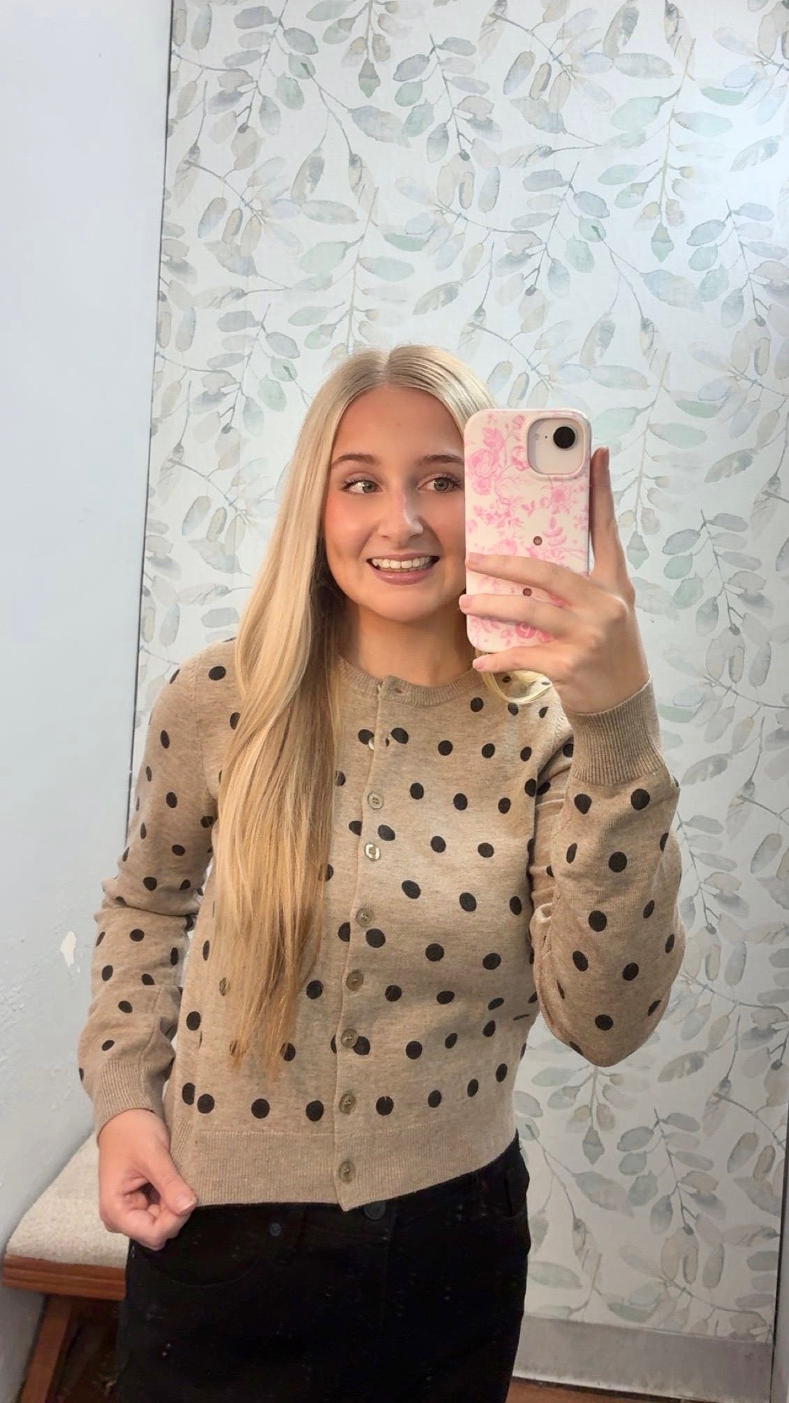 Taupe Polka Dot Cardigan