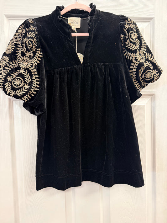 Black Velour Curvy Top