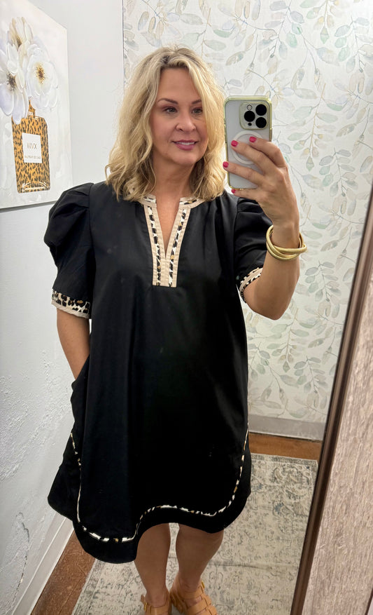 "Black with Cheetah Trim" Dress