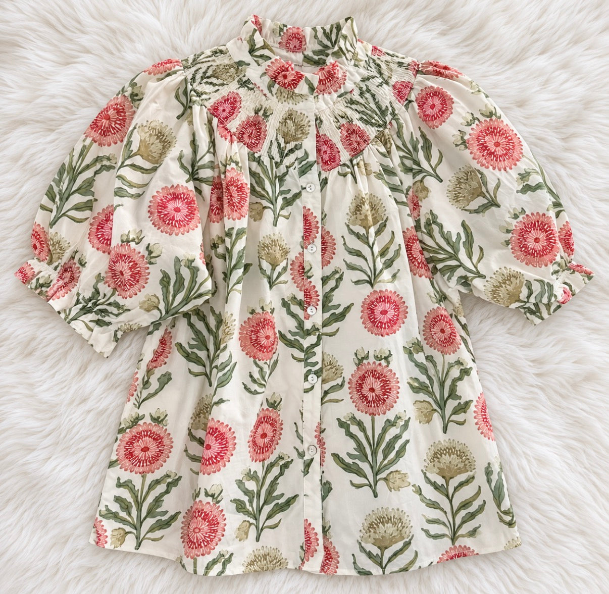 Floral Button-Front Short Sleeve Top