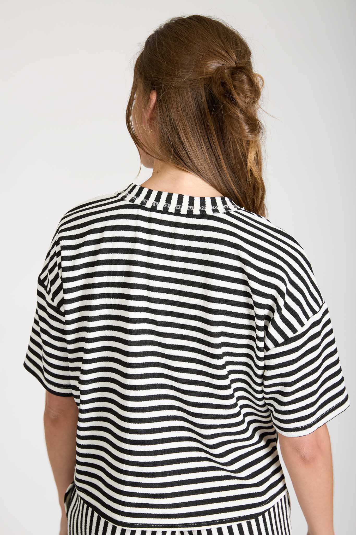 STRIPE SHORT SLEEVE DROP SHOULDER BOXY KNIT TOP