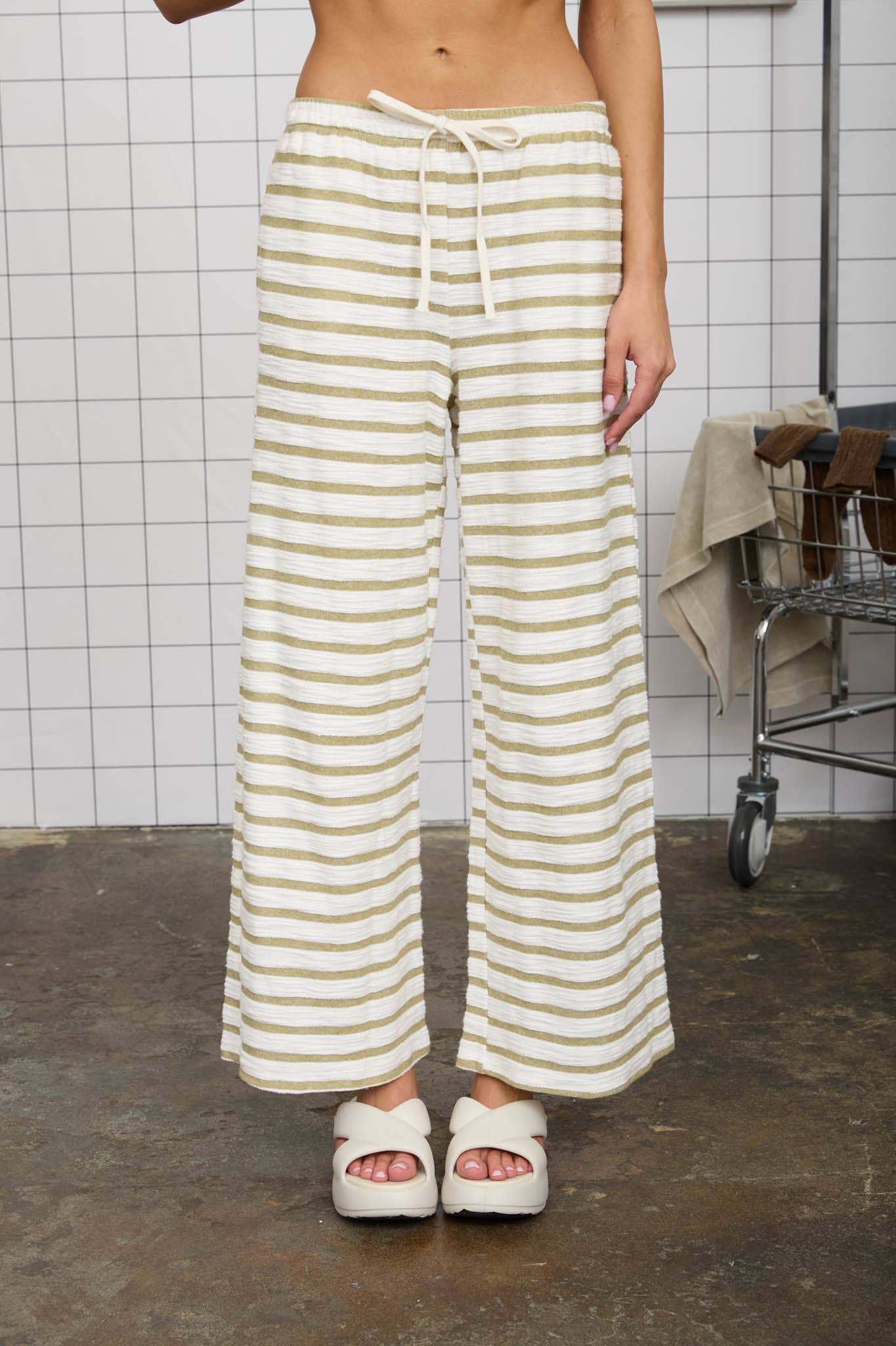 STRIPE DRAWSTRING WIDE LEG KNIT LOUNGE PANTS (PRE-ORDER)