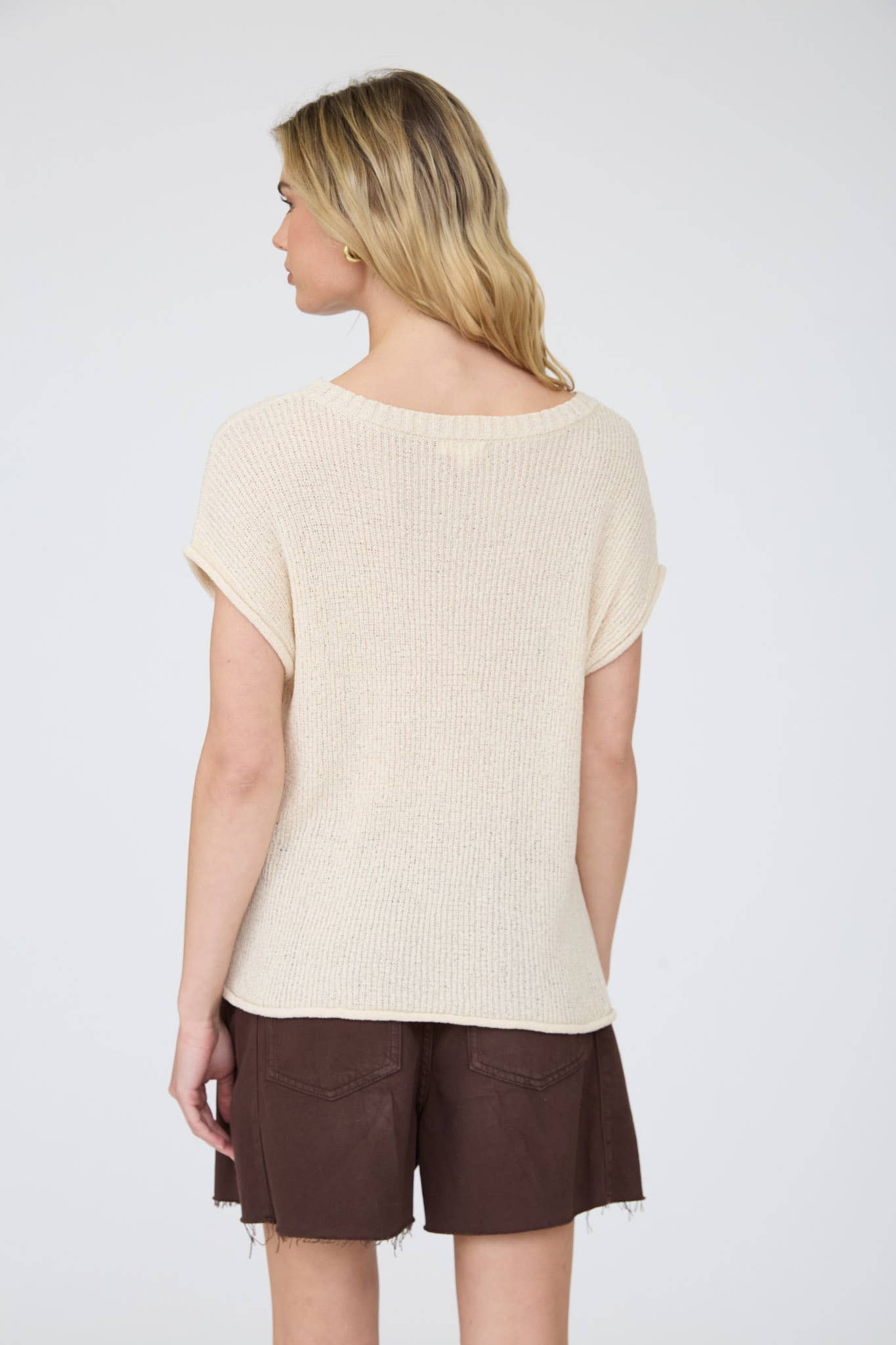 CREW NECK RAW SLEEVE RELAXED SWEATER KNIT TOP