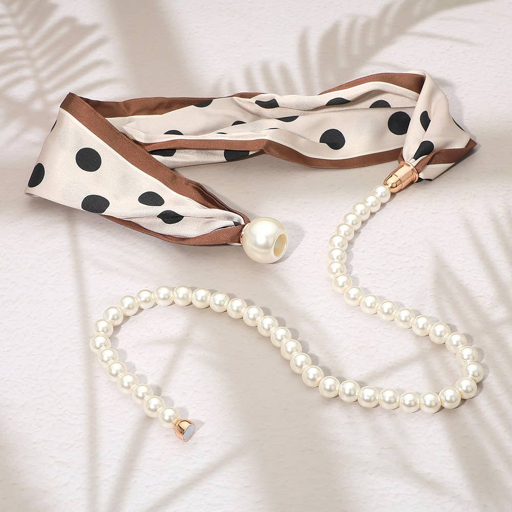 SECRET BOX_Pattern Print Fabric Scarf Pearl Magnetic Necklace
