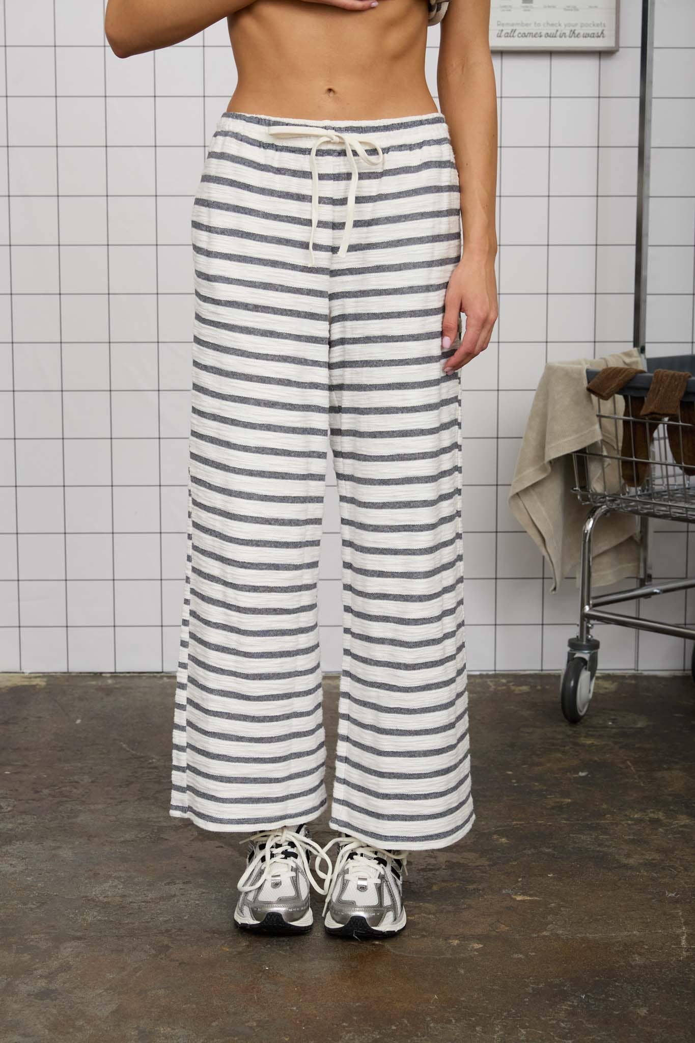 STRIPE DRAWSTRING WIDE LEG KNIT LOUNGE PANTS (PRE-ORDER)