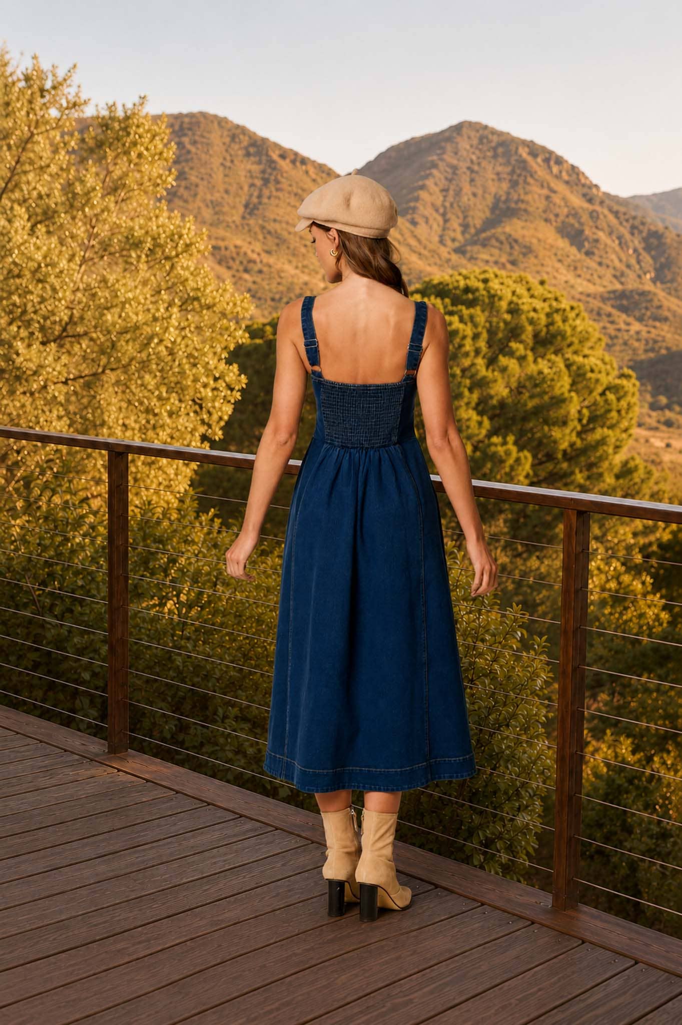 SWEETHEART CORSET SEAM DETAIL DENIM MIDI DRESS