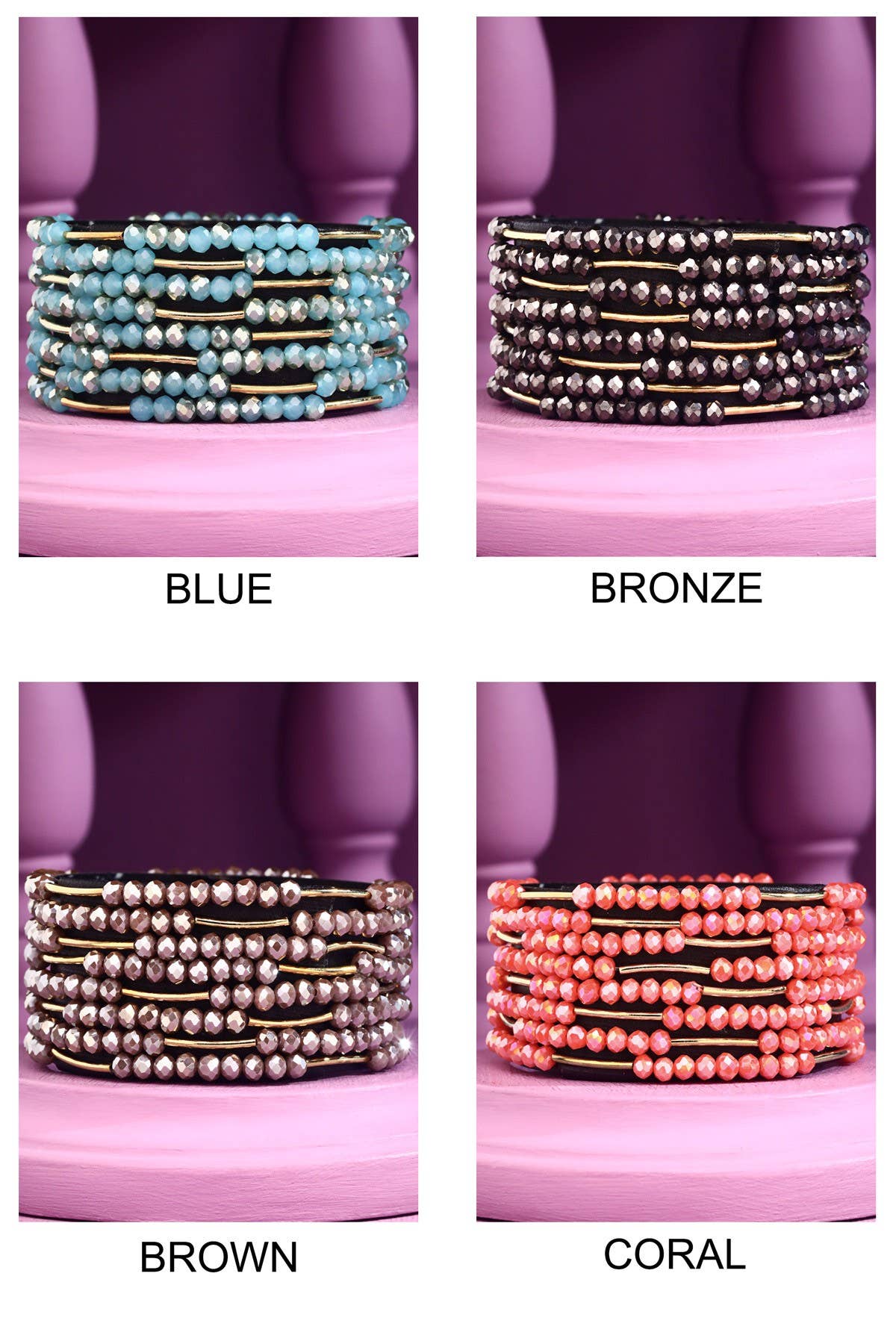 8 Layer Stackable Glass bead & Metal bracelet