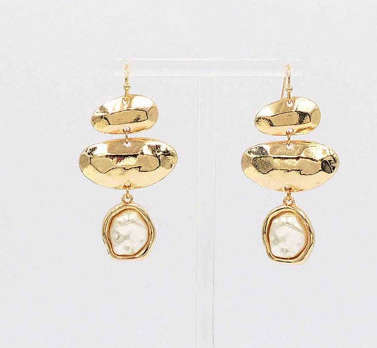 Gold Geometric with Pearl 1.5" Earring