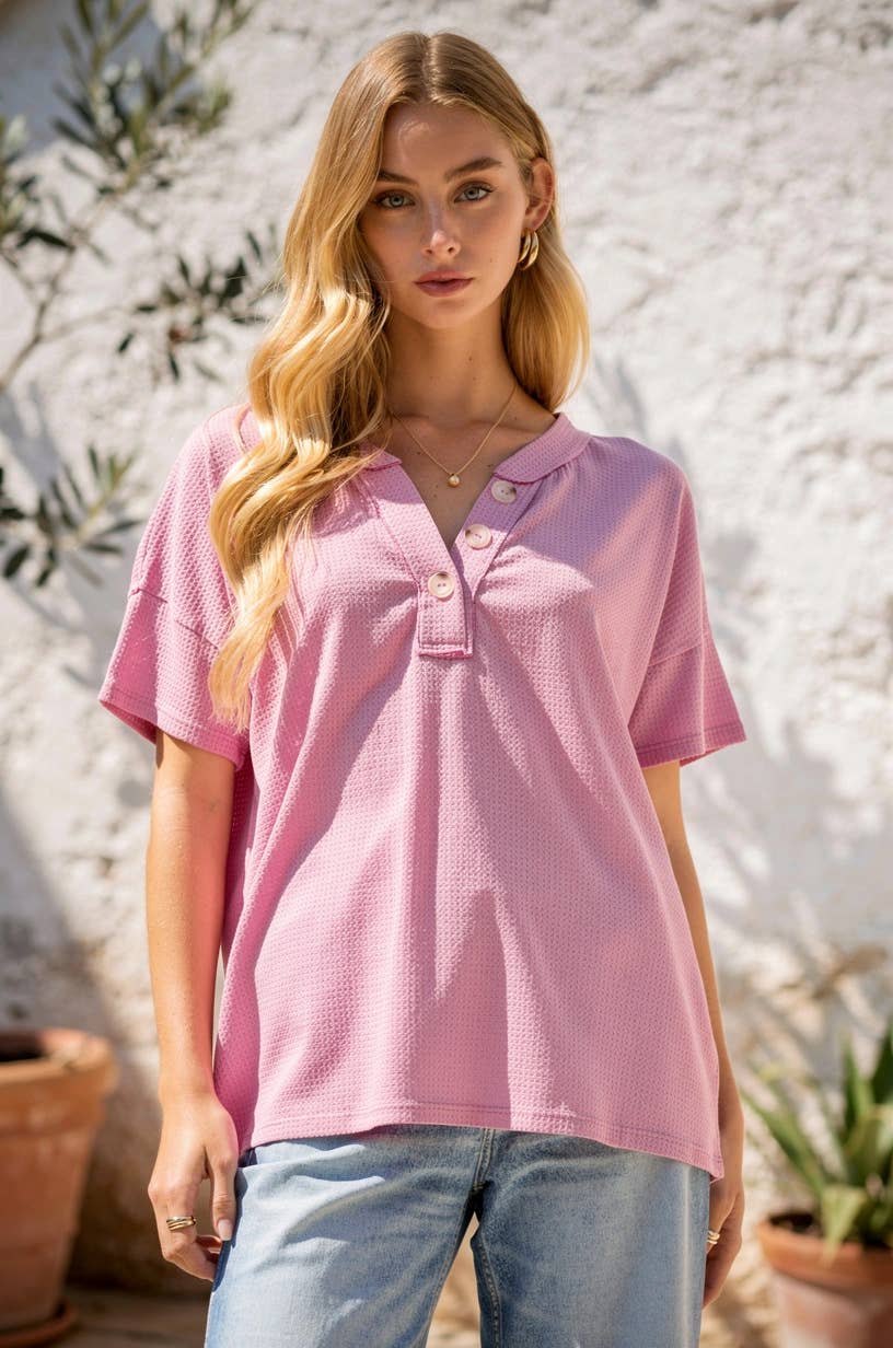 Button Down Waffle Knit Top