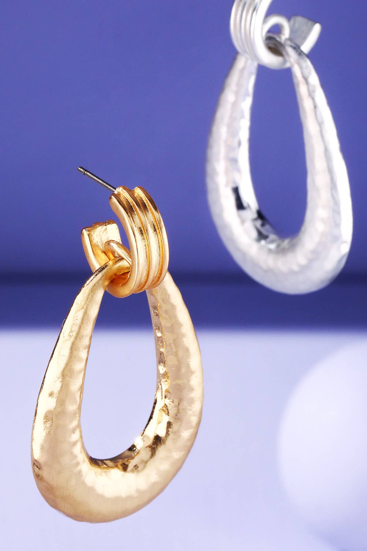 Hammered Metal Dangle Drop Hoop Earrings
