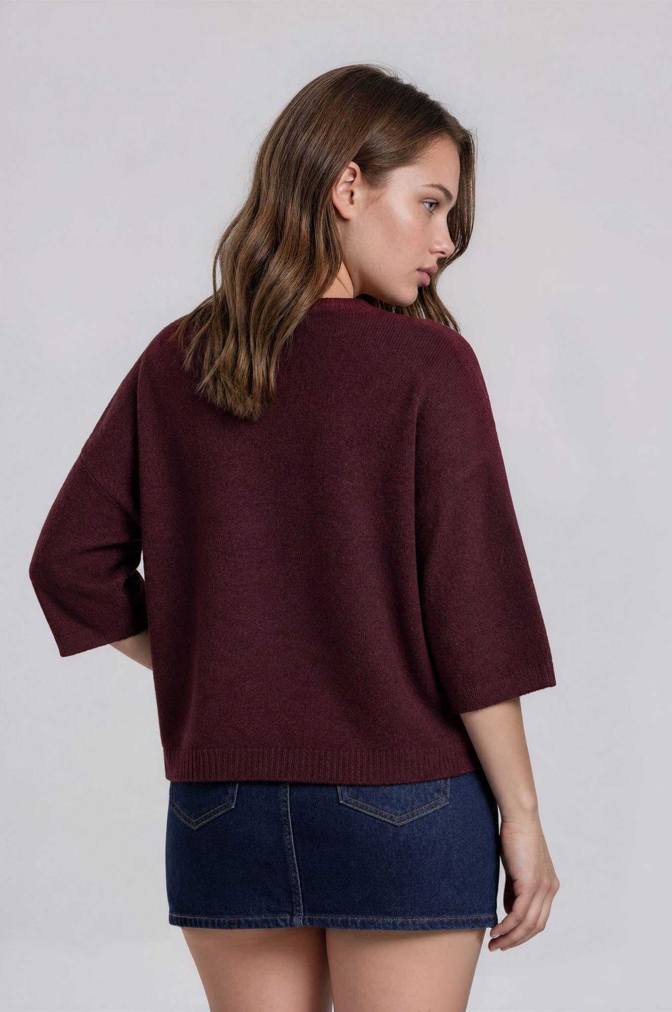 PLUS HEATHERED CREW NECK HALF SLEEVE BOXY PULLOVER