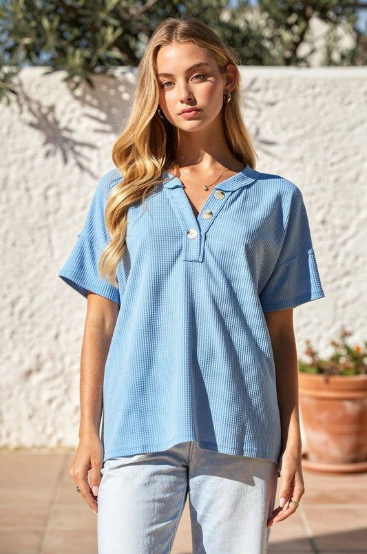 Button Down Waffle Knit Top