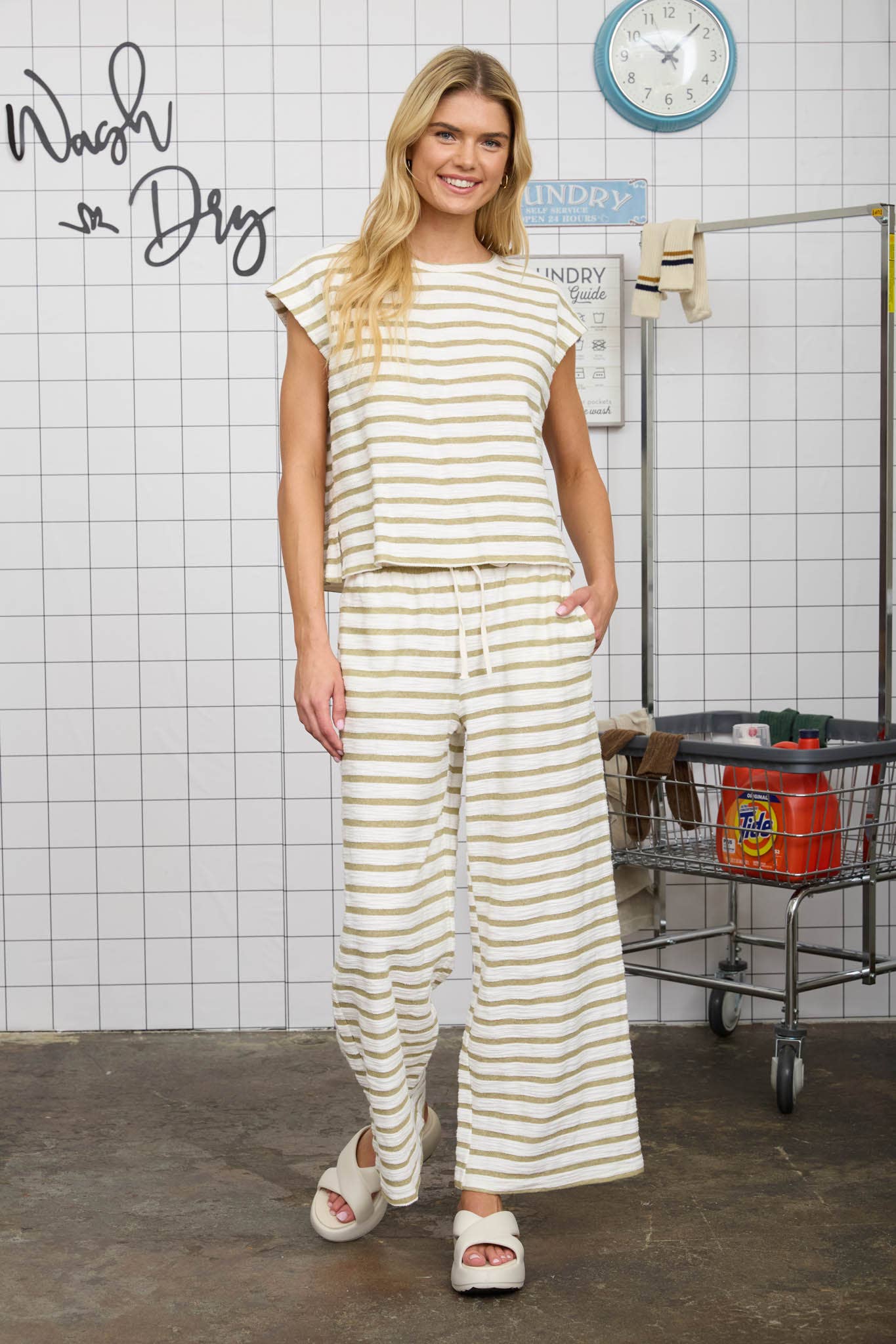 STRIPE DRAWSTRING WIDE LEG KNIT LOUNGE PANTS (PRE-ORDER)