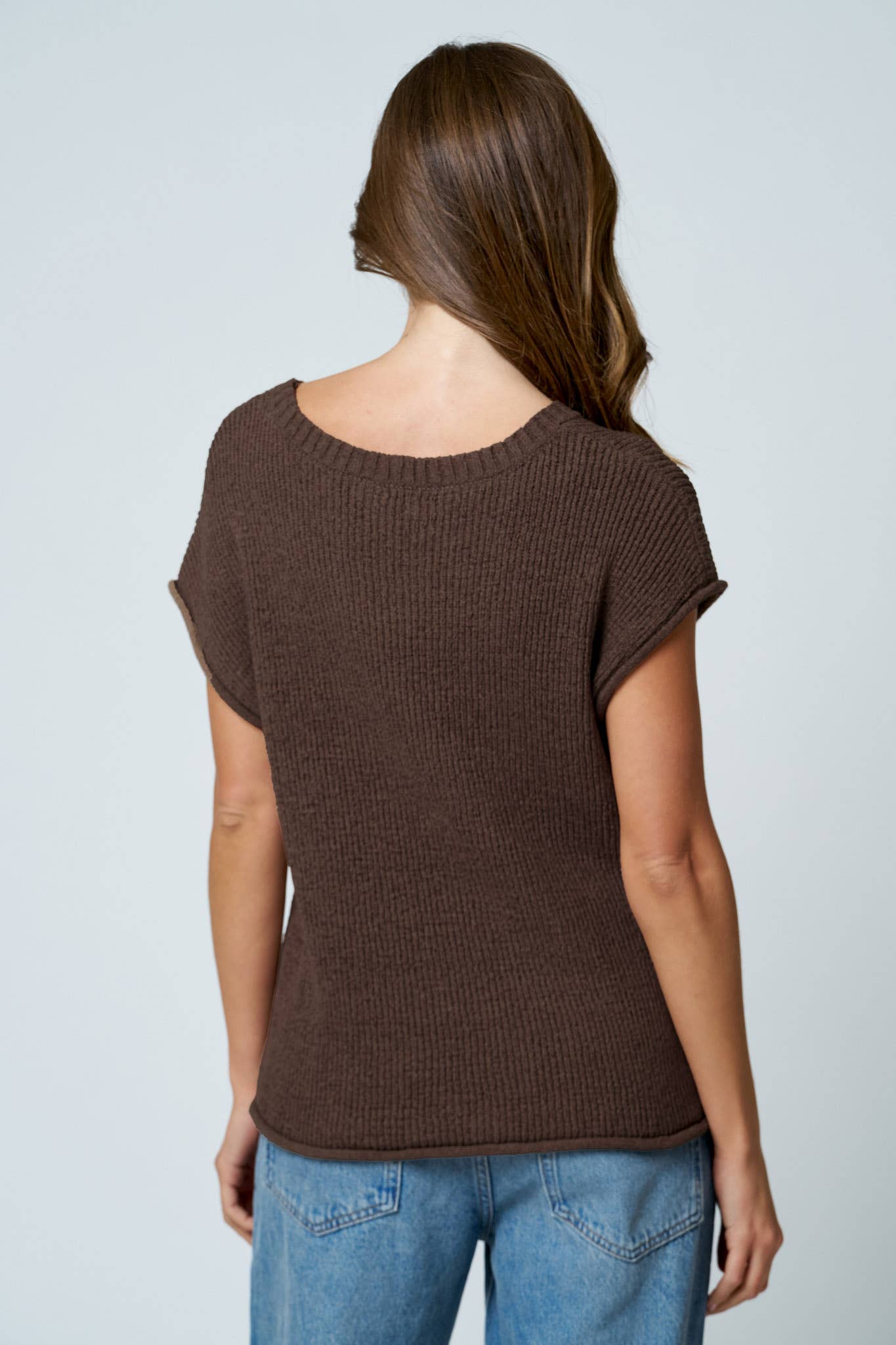 CREW NECK RAW SLEEVE RELAXED SWEATER KNIT TOP