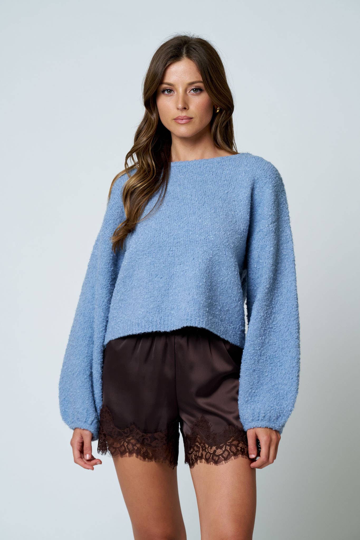 LONG SLEEVE FUZZY KNIT PULLOVER SWEATER