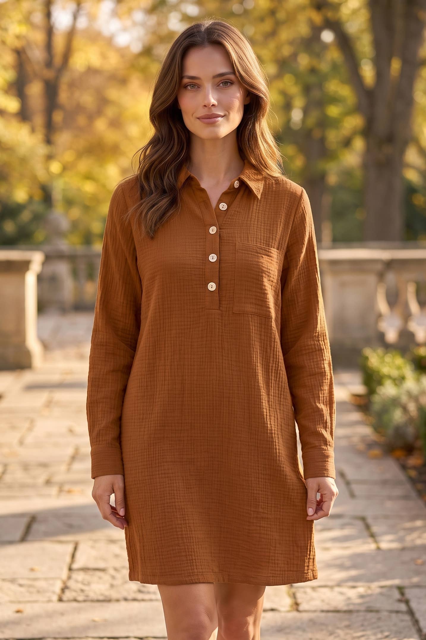 100% Cotton A-Line Button Down Lightweight Dress