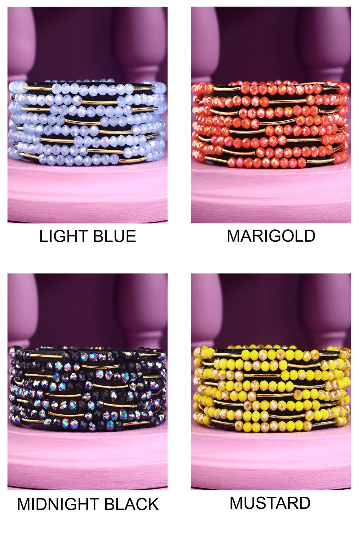 8 Layer Stackable Glass bead & Metal bracelet