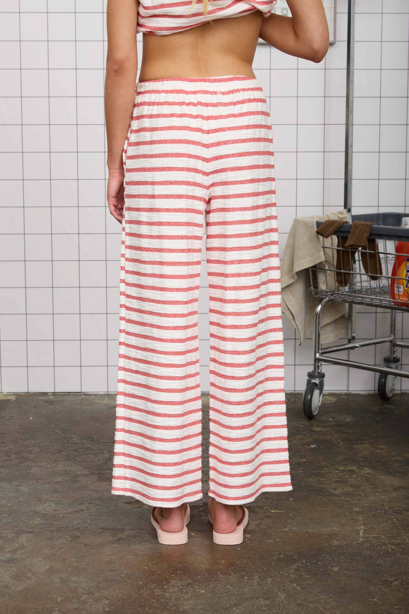 STRIPE DRAWSTRING WIDE LEG KNIT LOUNGE PANTS (PRE-ORDER)