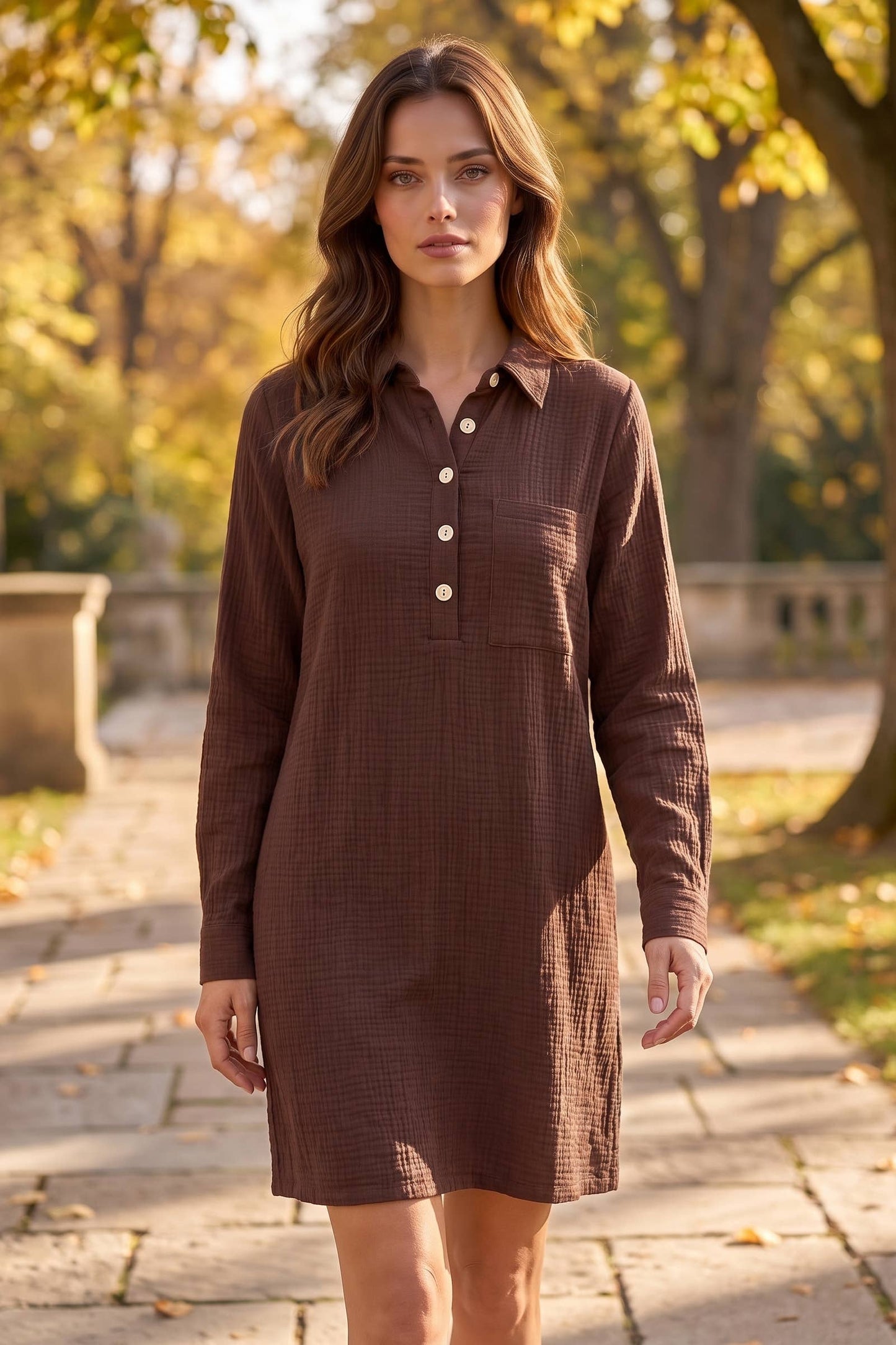 100% Cotton A-Line Button Down Lightweight Dress