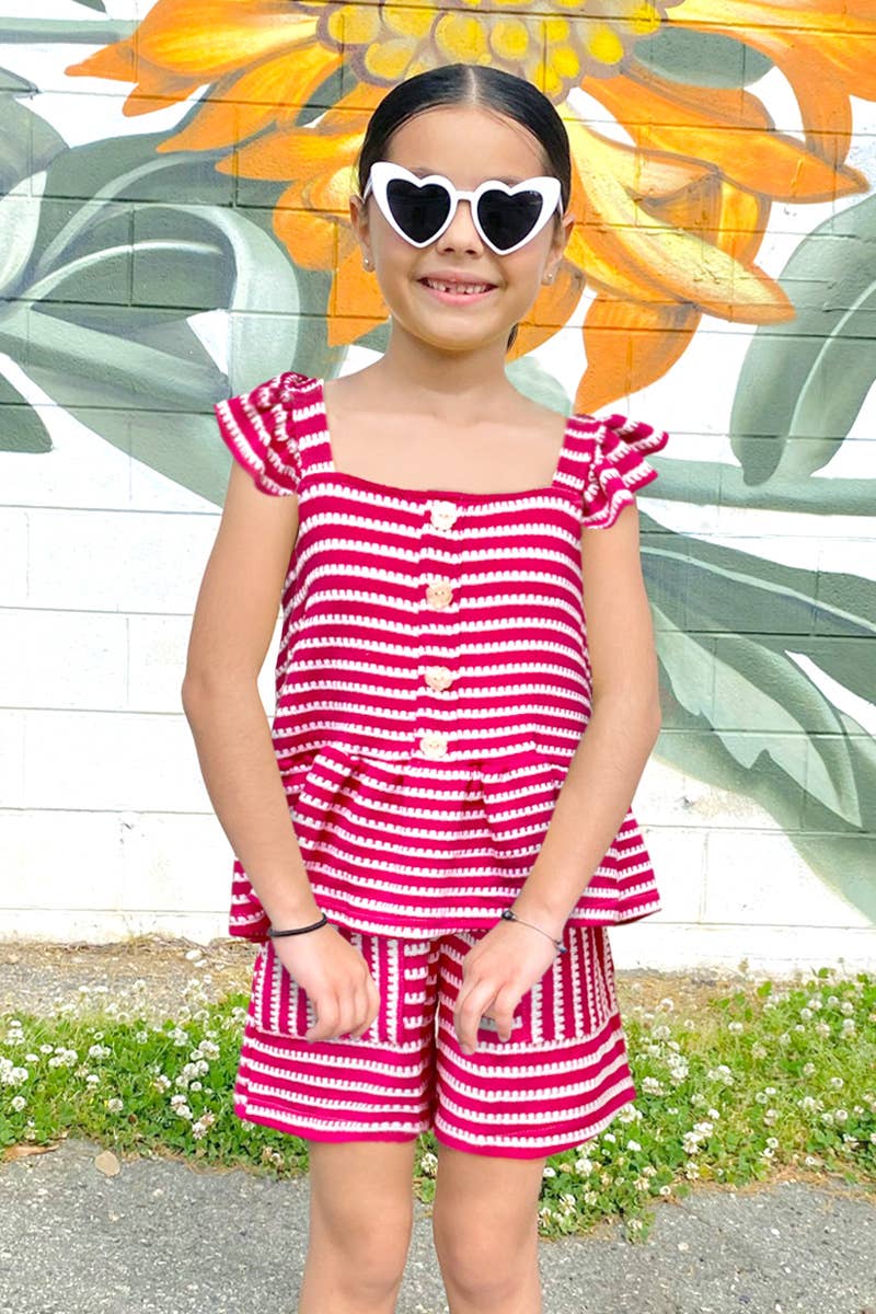 GKSS-Q25-3338B Girl's 2 pc Striped Short Set